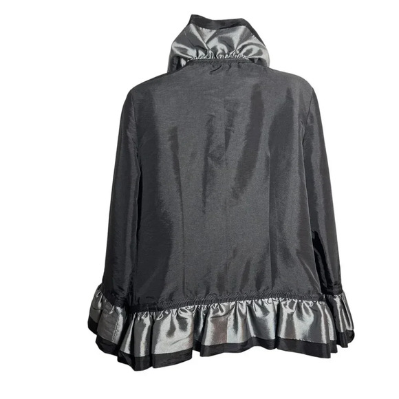 Grace Chuang ruffled evening jacket dramatic collar black & silver gray  Large - Picture 5 of 9
